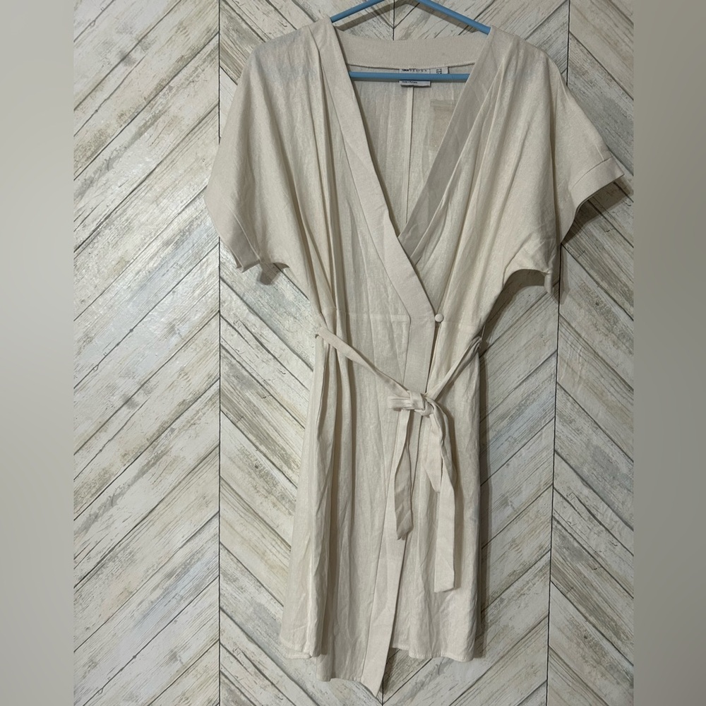 NWOT ASOS elegant off white linen blend wrap dress